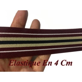 Elastique Plat A Rayure Bordeaux, beige Et Noir En 4 Cm Au Mètre A Coudre  Pour Ceintures Loisirs Créatifs Et Customisations.