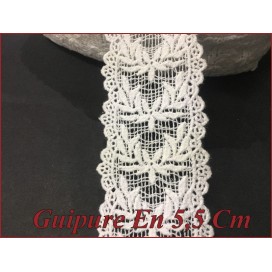 Galon Dentelle Guipure Blanche Au Mètre En 5,5 Cm  Pour Customisations Et Décorations