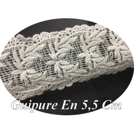 Galon Dentelle Guipure Blanche Au Mètre En 5,5 Cm  Pour Customisations Et Décorations