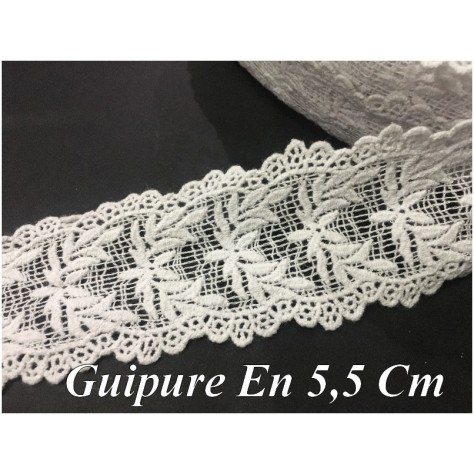 Galon Dentelle Guipure Blanche Au Mètre En 5,5 Cm  Pour Customisations Et Décorations