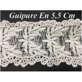 Galon Dentelle Guipure Blanche Au Mètre En 5,5 Cm  Pour Customisations Et Décorations