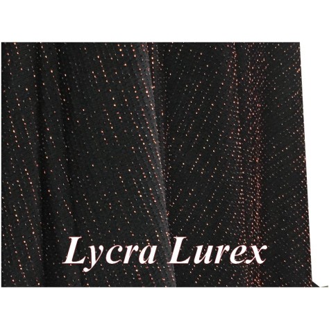 Tissu Maille Lycra lurex Bronze Cuivre Sur Fond Noir A coudre