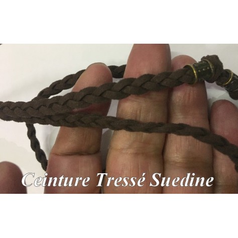 Ceinture Tressé En Suédine Marron choco A Pompons  Pour Décorations Et Customisations De vetements