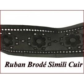 Ruban Simili Cuir Brodé Noir Au Mètre En  5 Cm  A Coudre Pour Vetements  Décorations