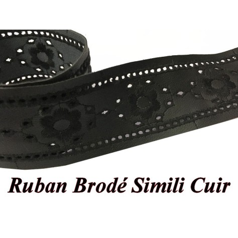 Ruban Simili Cuir Brodé Noir Au Mètre En  5 Cm  A Coudre Pour Vetements  Décorations