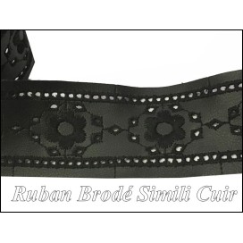 Ruban Simili Cuir Brodé Noir Au Mètre En  5 Cm  A Coudre Pour Vetements  Décorations