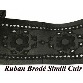 Ruban Simili Cuir Brodé Noir Au Mètre En  5 Cm  A Coudre Pour Vetements  Décorations