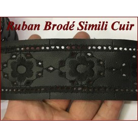 Ruban Simili Cuir Brodé Noir Au Mètre En  5 Cm  A Coudre Pour Vetements  Décorations