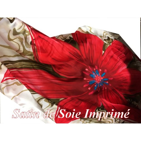 Tissu Satin De Soie Imprimé En Motif Fleurs Au Mètre Couture