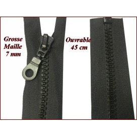 Fermeture Eclair A Glissière 45 Cm Noir Ouvrable Grosse maille de 7 mm En Plastique Injecté A Coudre.