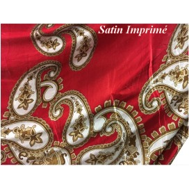 Tissu Satin Imprimé En  motifs   Cashemire Rouge Pour Fabrication de vetements et customisations.