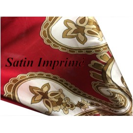Tissu Satin Imprimé En  motifs   Cashemire Rouge Pour Fabrication de vetements et customisations.