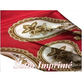 Tissu Satin Imprimé En  motifs   Cashemire Rouge Pour Fabrication de vetements et customisations.