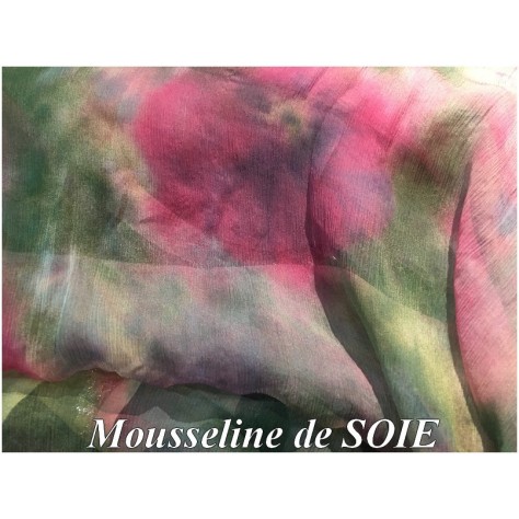 Tissu Mousseline de Soie Imprimé Floral  fondue Haute Couture Multicolor Au Mètre.