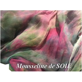 Tissu Mousseline de Soie Imprimé Floral  fondueHaute Couture Multicolor Au Mètre.