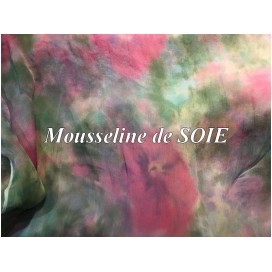Tissu Mousseline de Soie Imprimé Floral  fondueHaute Couture Multicolor Au Mètre.