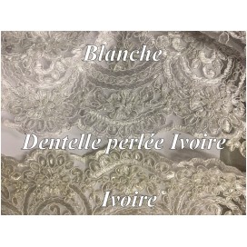 Dentelle Perlée Ivoire  Couture Au Mètre  En Grande Largeur, Pour Robes De Mariage Et Cerémonie.