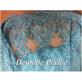 Dentelle Perlée Turquoise Au Mètre En Grande Largeur, Pour Caftan Et Cerémonie.