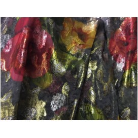 Tissu Mousseline Imprimé Lurex  FLeurs Doré Or et Argent Au Mètre Couture