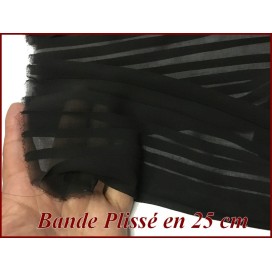 Bande De Tissu Plissé En mousseline noir  Au mètre  De 25 Cm De Largeur A Coudre, Pour Décoration et Customisation.