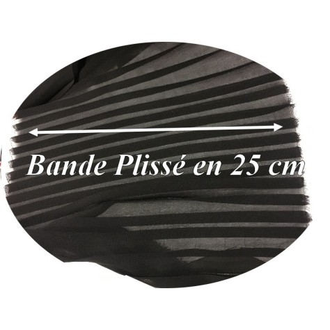 Bande De Tissu Plissé En mousseline noir  Au mètre  De 25 Cm De Largeur A Coudre, Pour Décoration et Customisation.