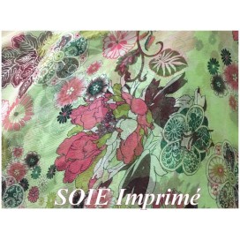 Tissu Mousseline de Soie Imprimé Floral Haute Couture Multicolor Au Mètre.