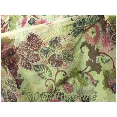 Tissu Mousseline de Soie Imprimé Floral Haute Couture Multicolor Au Mètre.