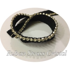 Ruban Strass Cristal Au Mètre Sur Ruban Gros Grain Noir