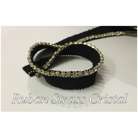 Ruban Strass Cristal Au Mètre Sur Ruban Gros Grain Noir