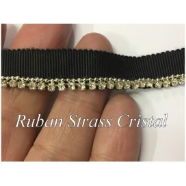 Ruban Strass Cristal Au Mètre Sur Ruban Gros Grain Noir