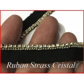 Ruban Strass Cristal Au Mètre Sur Ruban Gros Grain Noir