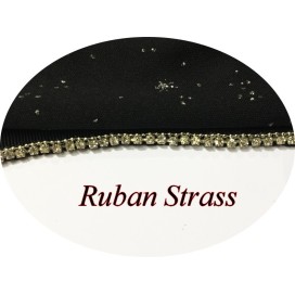 Ruban Strass Cristal Au Mètre Sur Ruban Gros Grain Noir