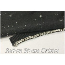 Ruban Strass Cristal Au Mètre Sur Ruban Gros Grain Noir