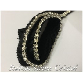 Ruban Strass Cristal Au Mètre Sur Ruban Gros Grain Noir