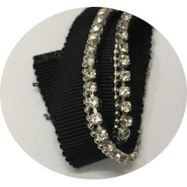 Ruban Strass Cristal Au Mètre Sur Ruban Gros Grain Noir