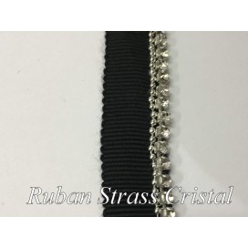 Ruban Strass Cristal Au Mètre Sur Ruban Gros Grain Noir