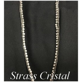 Ruban Strass Cristal Au Mètre Sur Ruban Gros Grain Noir