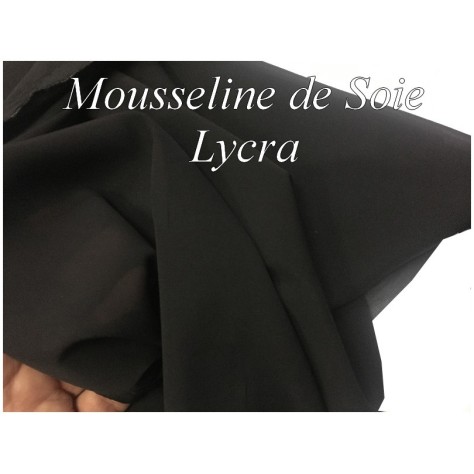 Mousseline De Soie Lycra Stretch Noir Couture  Au Mètre.