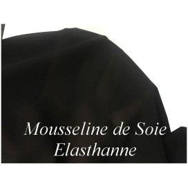 Mousseline De Soie Lycra Stretch Noir Couture  Au Mètre.