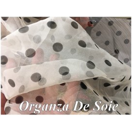 Tissu Organza De Soie Ivoire Imprimé Pois Noir Au Mètre En Imprimé Pois Créme.