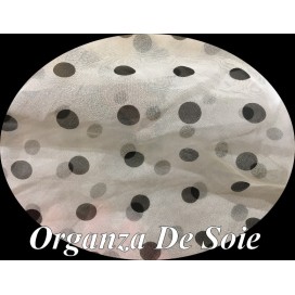 Tissu Organza De Soie Ivoire Imprimé Pois Noir Au Mètre En Imprimé Pois Créme.