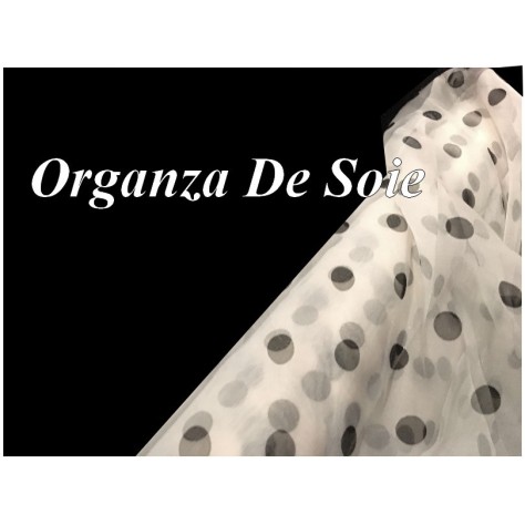 Tissu Organza De Soie Ivoire Imprimé Pois Noir Au Mètre Couture