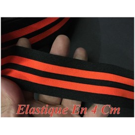 Elastique Orange Fluo  Sur Fond Noir En 4 Cm, Ruban Plat Elastique  Au Mètre A Coudre .