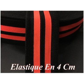 Elastique Orange Fluo  Sur Fond Noir En 4 Cm, Ruban Plat Elastique  Au Mètre A Coudre .