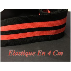 Elastique Orange Fluo  Sur Fond Noir En 4 Cm, Ruban Plat Elastique  Au Mètre A Coudre .