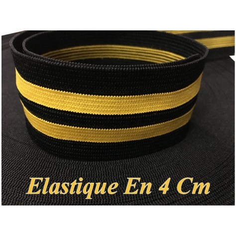 Elastique Jaune Fluo Sur Fond Noir En 4 Cm, Ruban Plat Elastique  Au Mètre A Coudre .