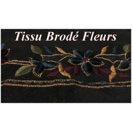 Tissu Brodé Fleurs Sur  Bande Velours Noir