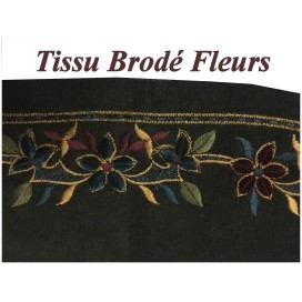 Tissu Brodé Fleurs Sur  Bande Velours Noir