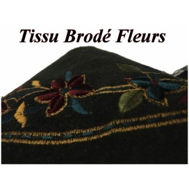 Tissu Brodé Fleurs Sur  Bande Velours Noir