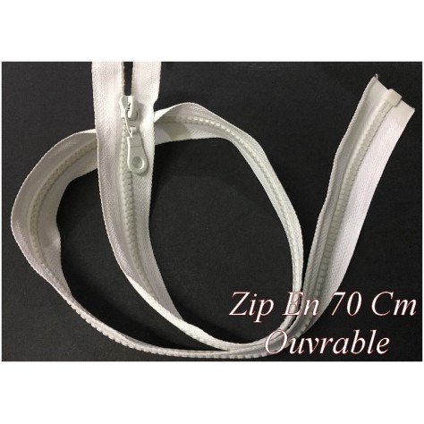 Zip Fermeture Eclair En 70 Cm Blanche à Glissière En Maille Plastique Injecté à Coudre Séparable.